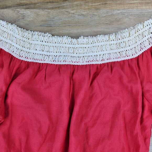 🍑Cals Coral & Cream Long Bell Sleeve Romper Shorts Large - Picture 3 of 12